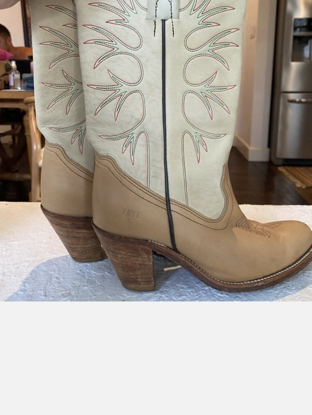 FRYE AND CO. Two-Tone Tan and Cream Western Heeled Boots